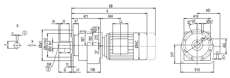 Монтажное исполнение на фланце DF/ZF148 (тип A)