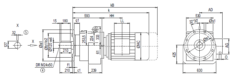 Монтажное исполнение на фланце DF/ZF188 (тип A)