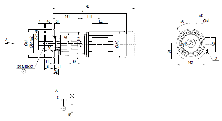Монтажное исполнение на фланце DF/ZF28 (тип A)