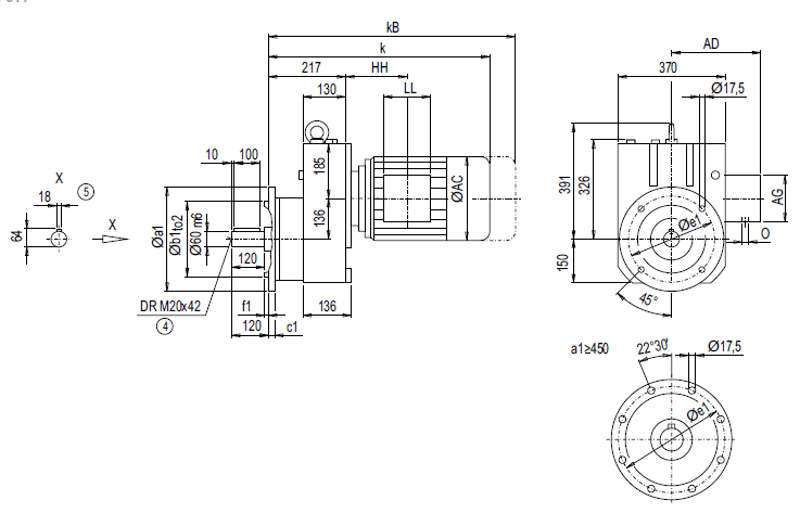 Монтажное исполнение на фланце EF128 (тип A)