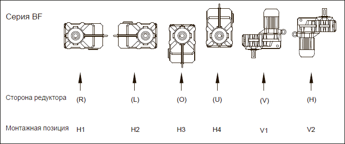 Монтажные положения редуктора BF