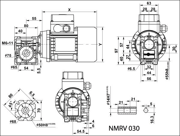 Габаритные и присоединительные размеры NMRV 030